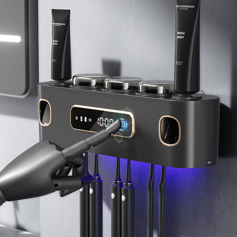 智能杀菌烘干牙刷架壁挂式风干牙刷置物架双挤牙膏器牙刷消毒器